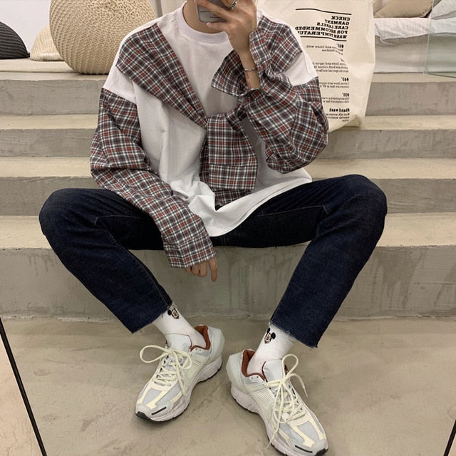 [Korean Style] Two Pieces Pullover Lattice Sweatshirts