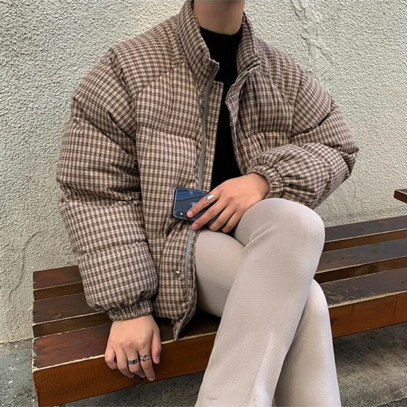 [Korean Style] Lantern Plaid Cotton Short Jumpers