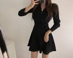 [Korean Style] Meerin V-neck Knit Mini Dress