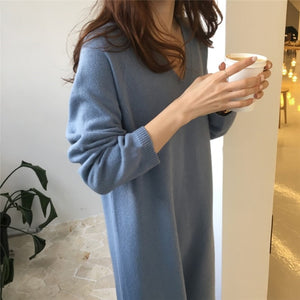 [Korean Style] Muray Minimal V neck Knit Dress