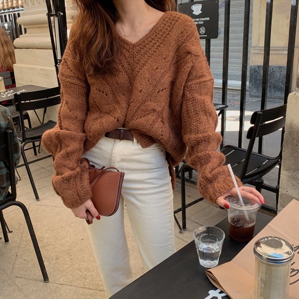 [Korean Style] Katherine V neck Loose Fit Sweater