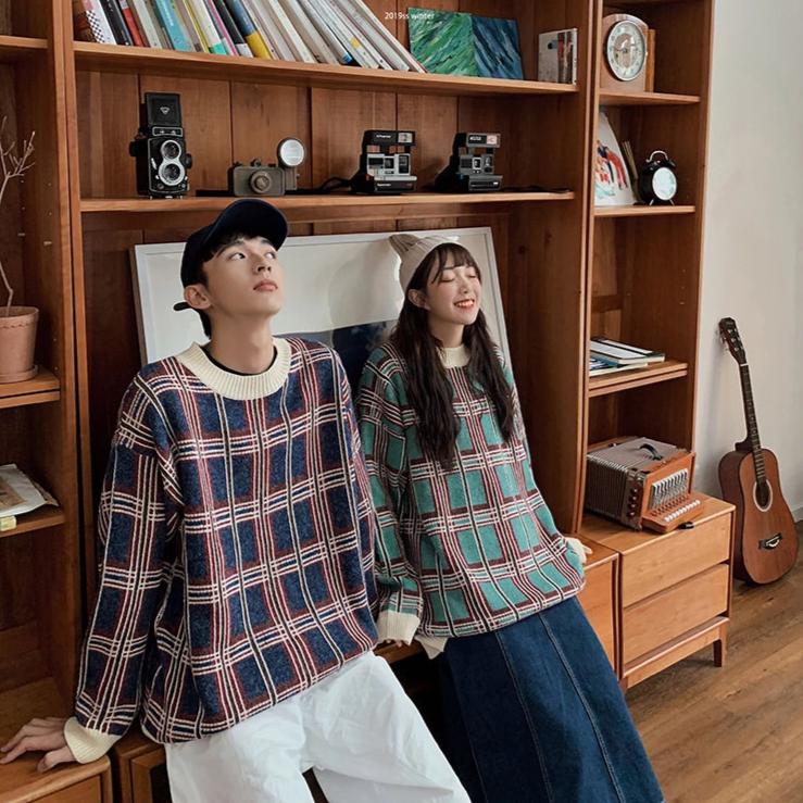 [Korean Style] Dara Oversized Plaid Patchwork Sweatshirts