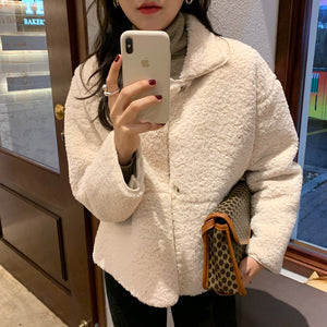 [Korean Style] Lavender Fleece Cropped Jacket