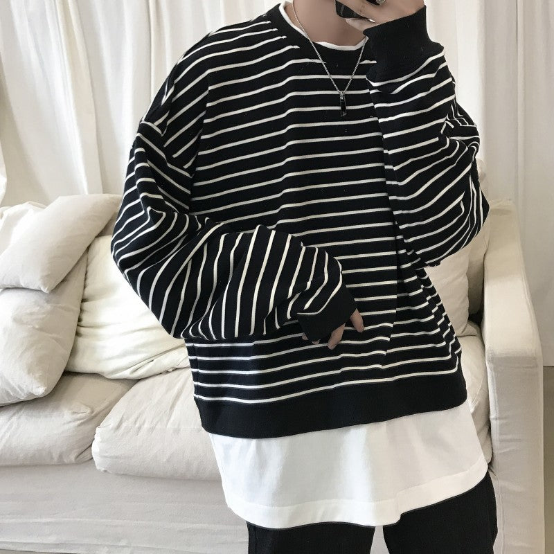 [Korean Style] Ness Striped Oversize Sweatshirts