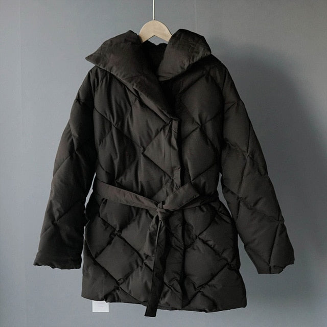 [Korean Style] Ginney Cotton-padded Belted Puffer Jacket