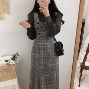 [Korean Style] Mae Plaid Overall Dress