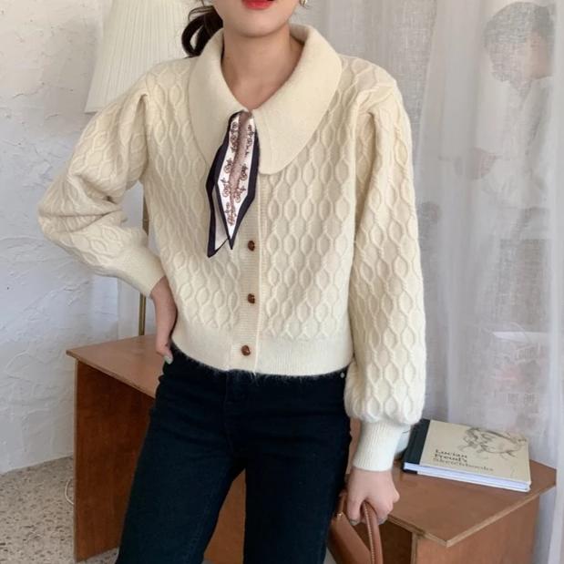 [Korean Style] Evelyn Vintage Scarf Cardigan