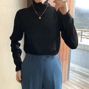 [Korean Style] Ray See-through Ruffle Turtleneck