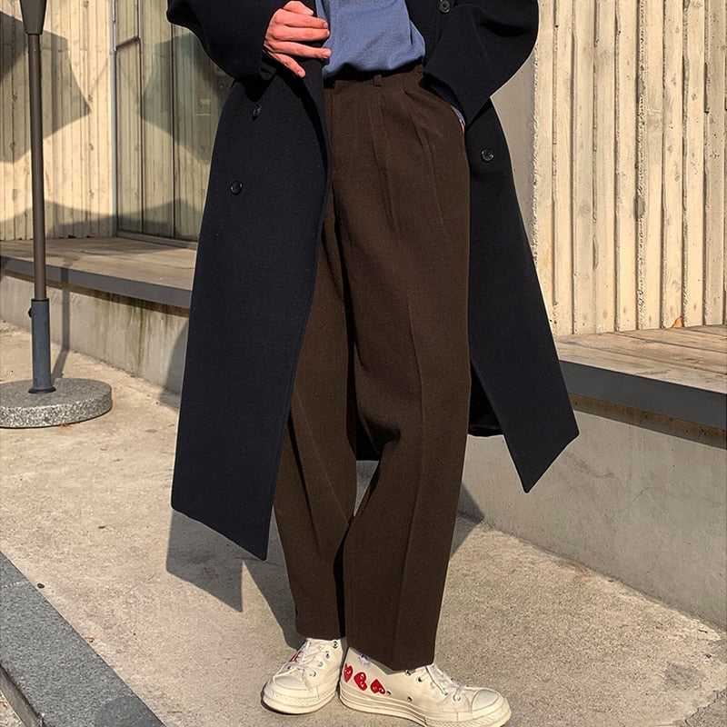 [Korean Style] Brown/Black Woolen Casual Trousers