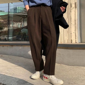 Korean Style] Brown/Black Woolen Casual Trousers – Ordicle