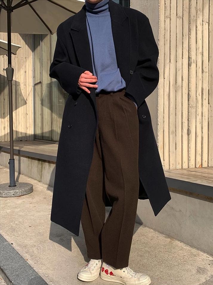 [Korean Style] Brown/Black Woolen Casual Trousers