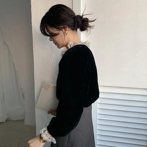 [Korean Style] Lexia Puff Sleeve Velvet Top