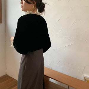 [Korean Style] Lexia Puff Sleeve Velvet Top