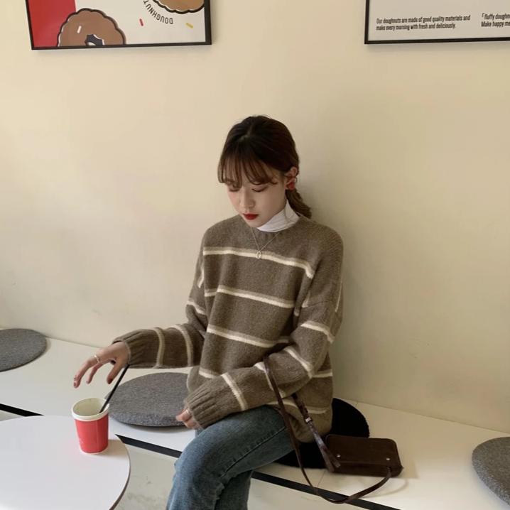 [Korean Style] Emma Stripe Round Neck Sweater