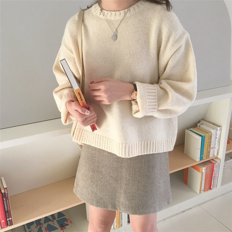 [Korean Style] Molly Round Neck Rib Knit Sweater