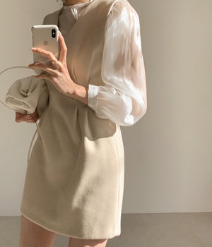 [Korean Style] Vey Two Piece Shimmering V-neck Dress Set