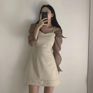 [Korean Style] Sasha See-through Blouse Mini Dress 2 piece Set