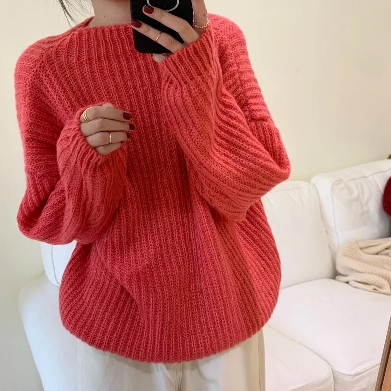 [Korean Style] Gem Solid Color Rib Knit Sweater
