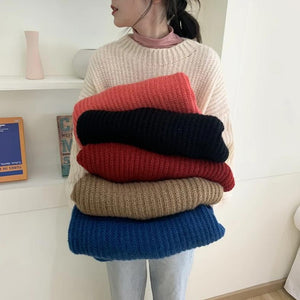 [Korean Style] Gem Solid Color Rib Knit Sweater