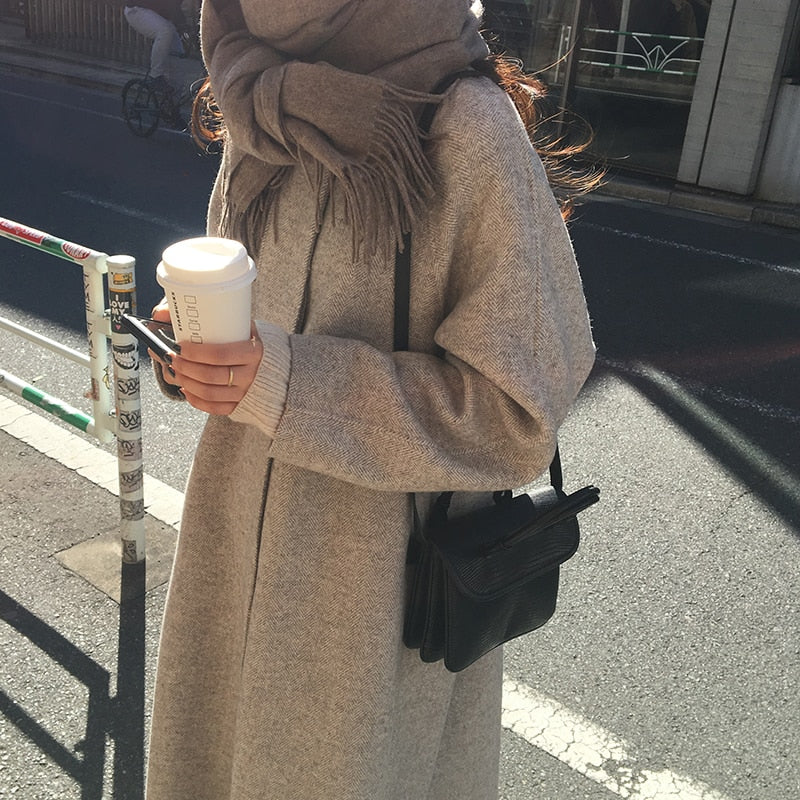 [Korean Style] Blaire Wool Blended Winter Long Overcoat