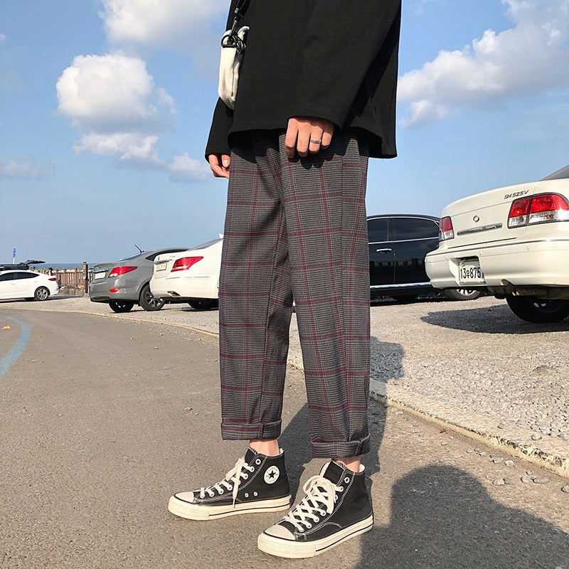 [Korean Style] Dobby Cropped Plaid Pants