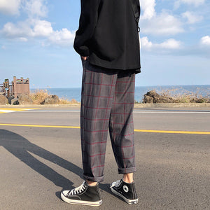 [Korean Style] Dobby Cropped Plaid Pants