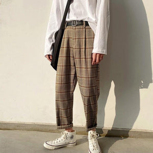 [Korean Style] Dobby Cropped Plaid Pants