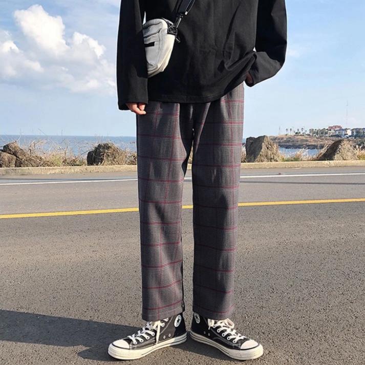 [Korean Style] Dobby Cropped Plaid Pants