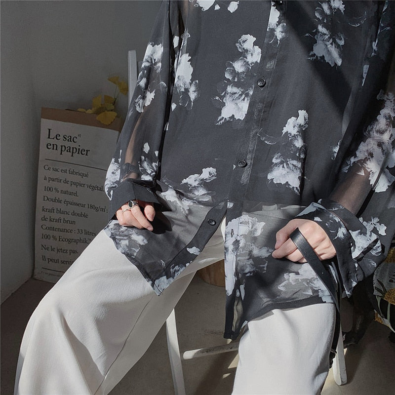 [Korean Style] Ray Long-sleeved Flower Shirts