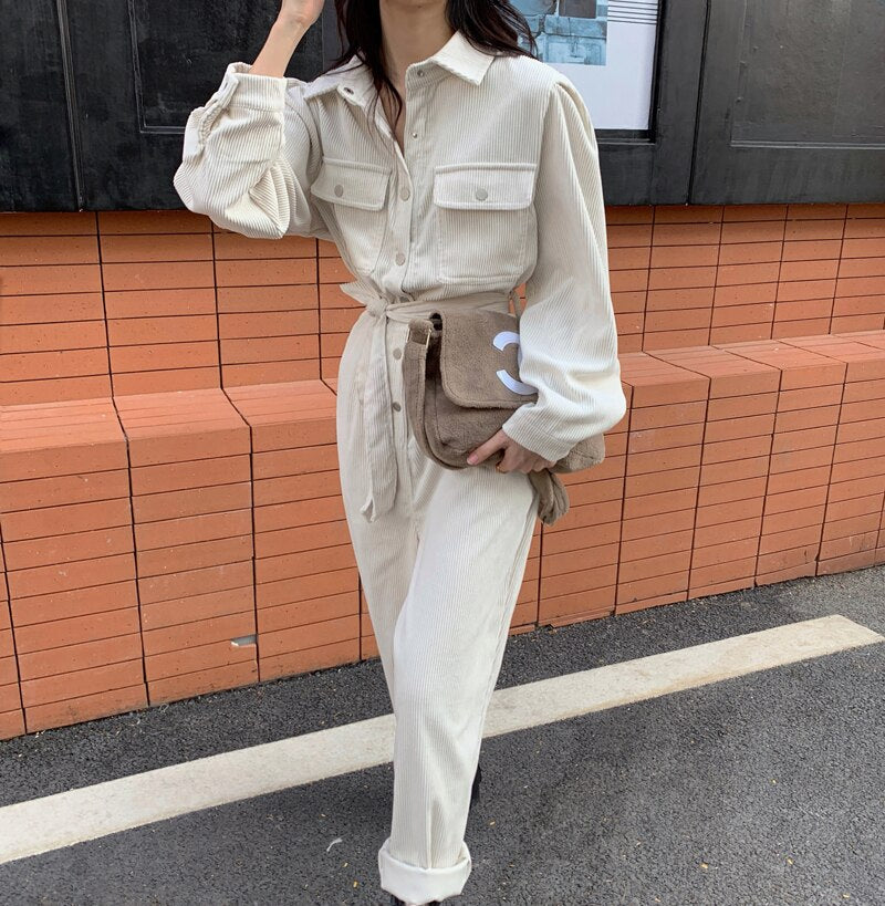 [Korean Style] Faye Corduroy Belted Romper