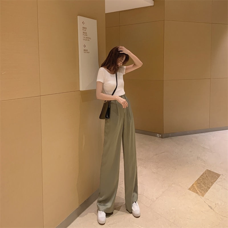 [Korean Style] Bassy High Waisted Full Length Wide Leg Trouser