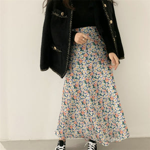 [Korean Style] Kit Floral Chic A-Line Long Skirt