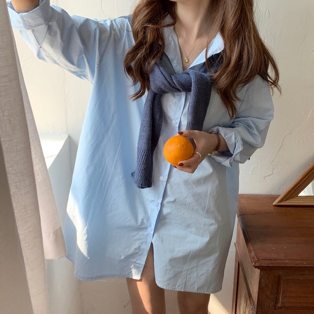 [Korean Style] Le Sasha Solid Color Button-down Shirt