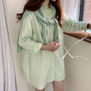 [Korean Style] Le Sasha Solid Color Button-down Shirt