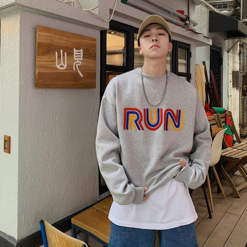 [Korean Style] Run Embroidery Pullover Sweatshirts