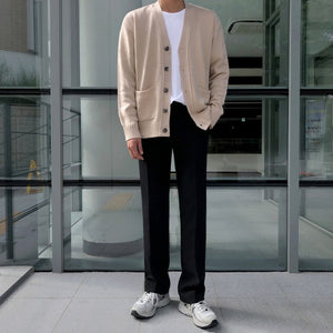 [Korean Style] Dehe Black / Gray Casual Straight Pants