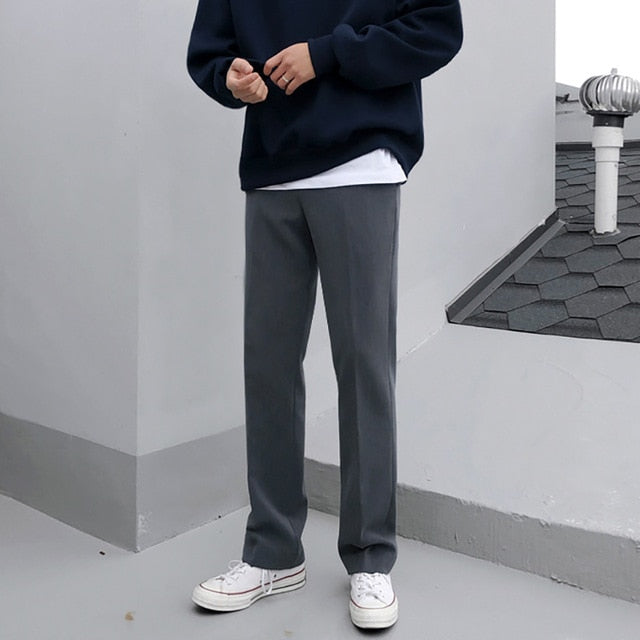 [Korean Style] Dehe Black / Gray Casual Straight Pants