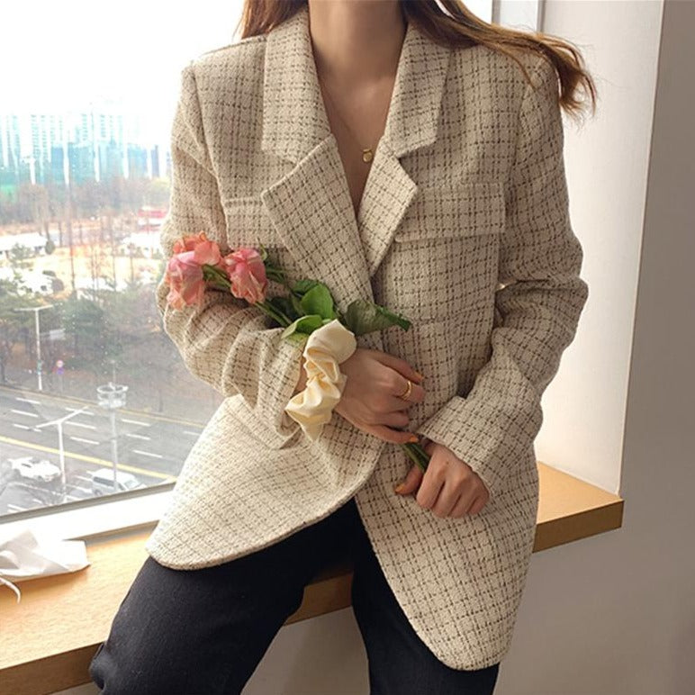 [Korean Style] Notched Plaid Suit Jackets