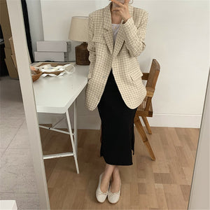 [Korean Style] Notched Plaid Suit Jackets