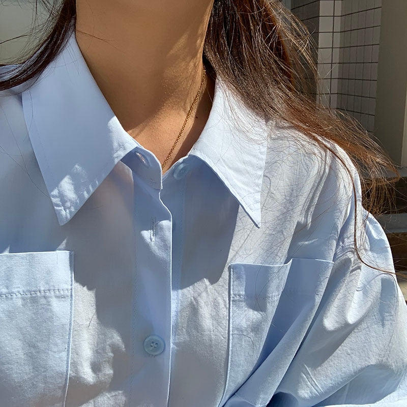 [Korean Style] Skyblue Single-Breasted Shirts