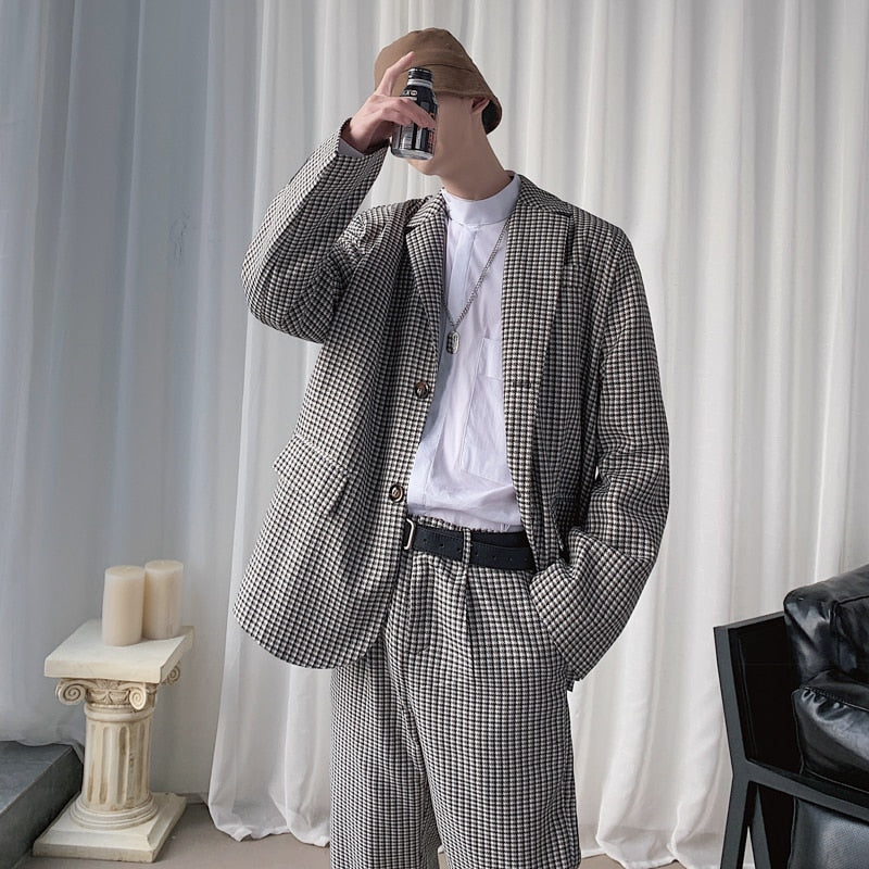 [Korean Style] Two Pieces Set Houndstooth Suit