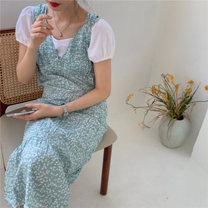 [Korean Style] Milo Floral Prints Chiffon Dress 2 Piece Set