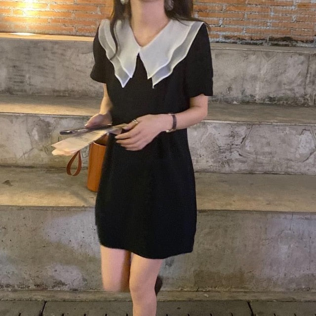 [Korean Style] Asher Turn-down Collar Mini Dress