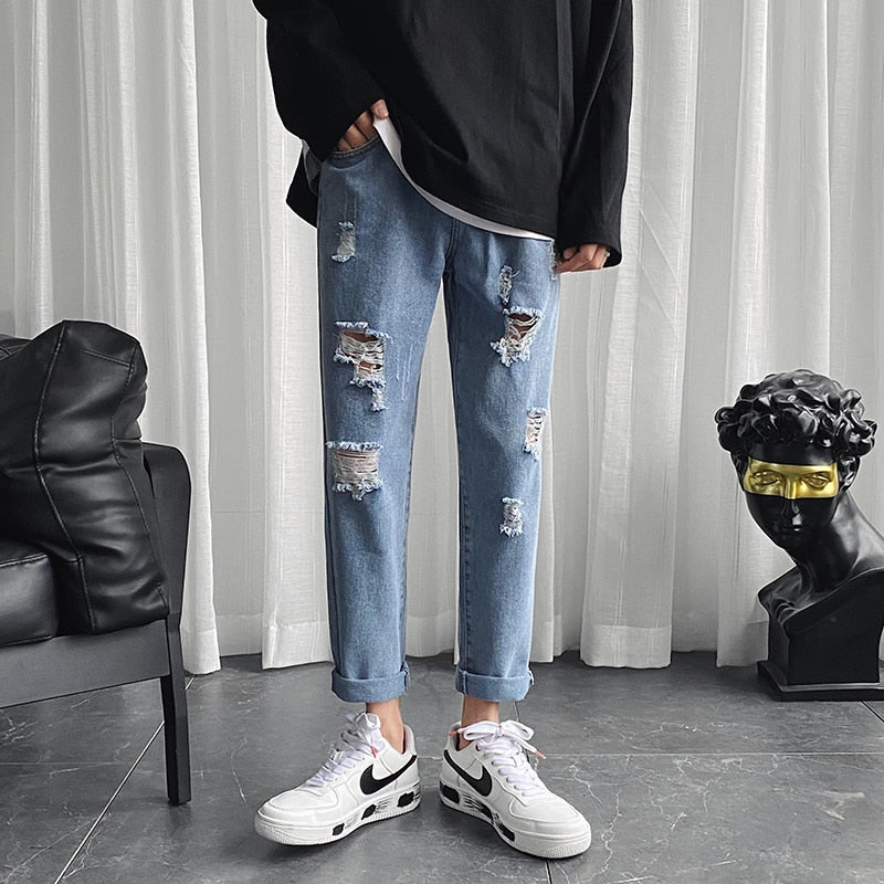 [Korean Style] Light Blue Washed Retro Casual Denim Jeans