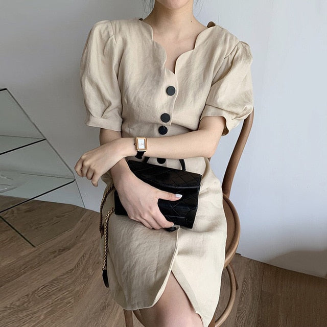 [Korean Style] Jasmine Wavy Collar Button Down Mini Dress
