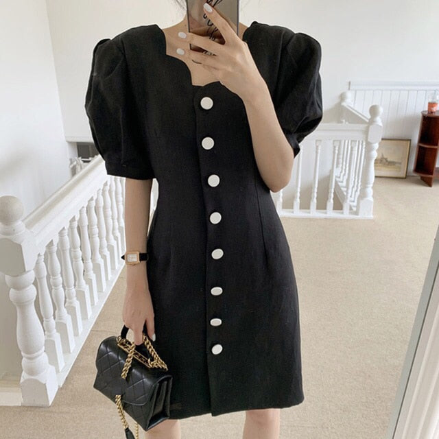 [Korean Style] Jasmine Wavy Collar Button Down Mini Dress