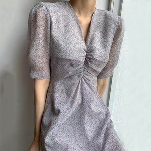 [Korean Style] Galburg Lavender Chiffon Ruffle Midi Dress