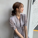 [Korean Style] Galburg Lavender Chiffon Ruffle Midi Dress