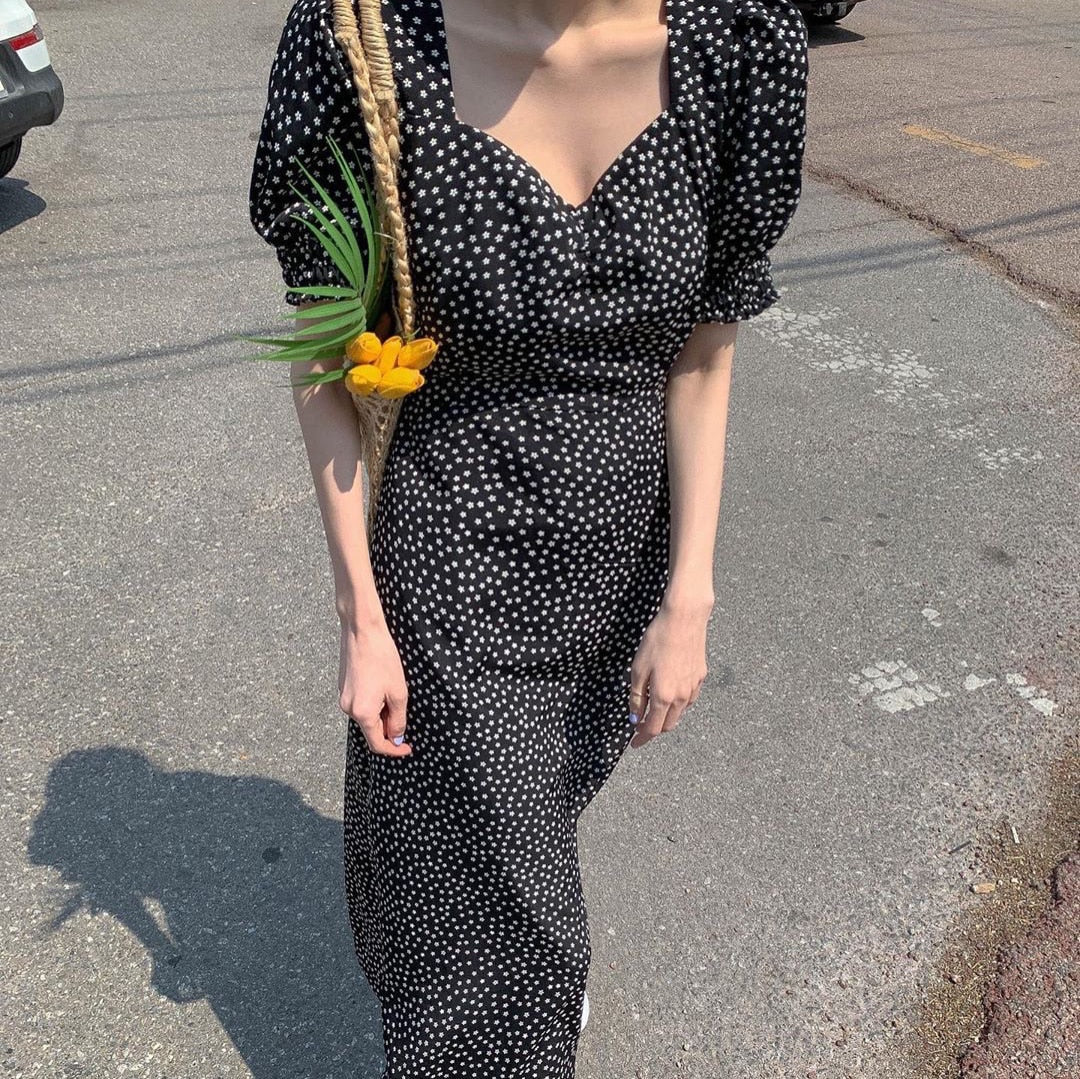[Korean Style] Tasee Puff Sleeve Floral Maxi Dress