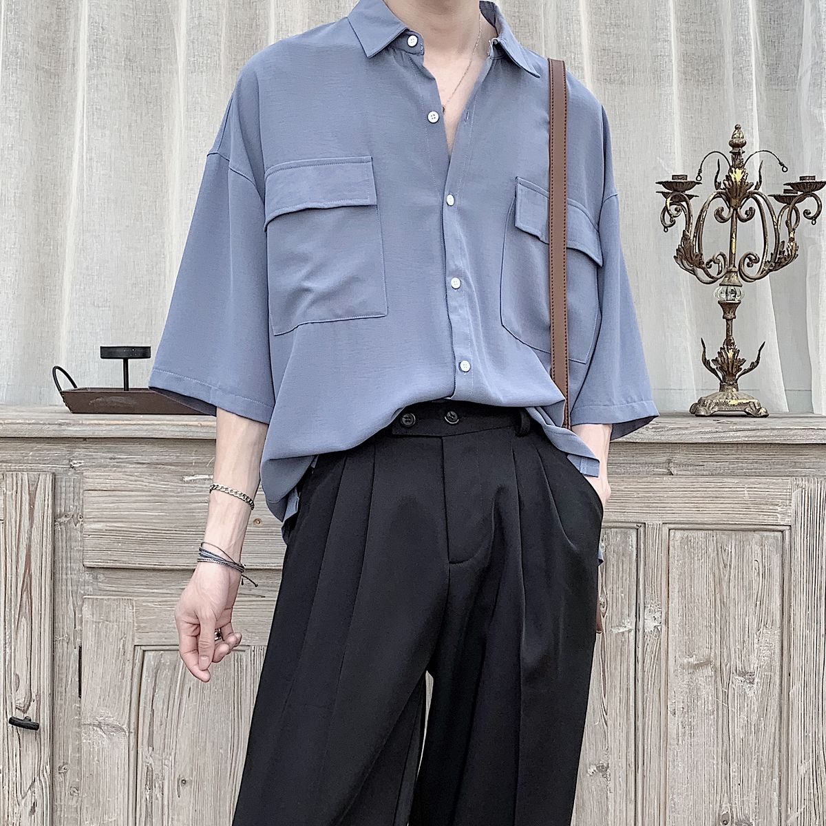 [Korean Style] 4 Colors 7-point-Sleevecut Shirts